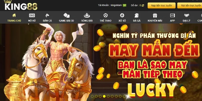 Giao diện của trang chủ nhà cái king88. 